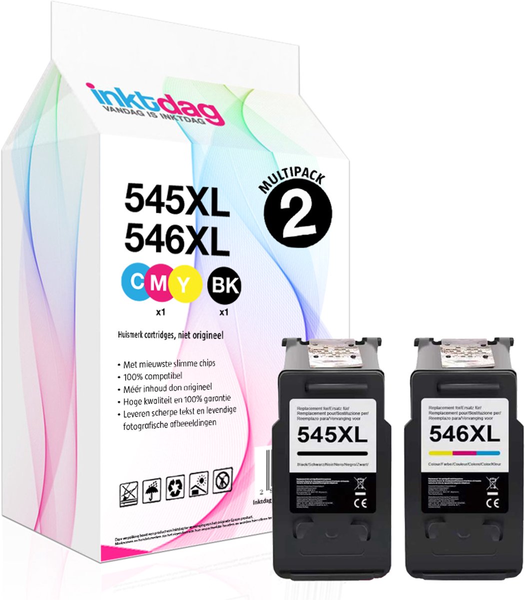 Inktdag inkcartridge alternatief voor de canon inktcartridge 545 546, Canon 545 546 xl ,canon 545 XL zwart + canon 546 XL kleur