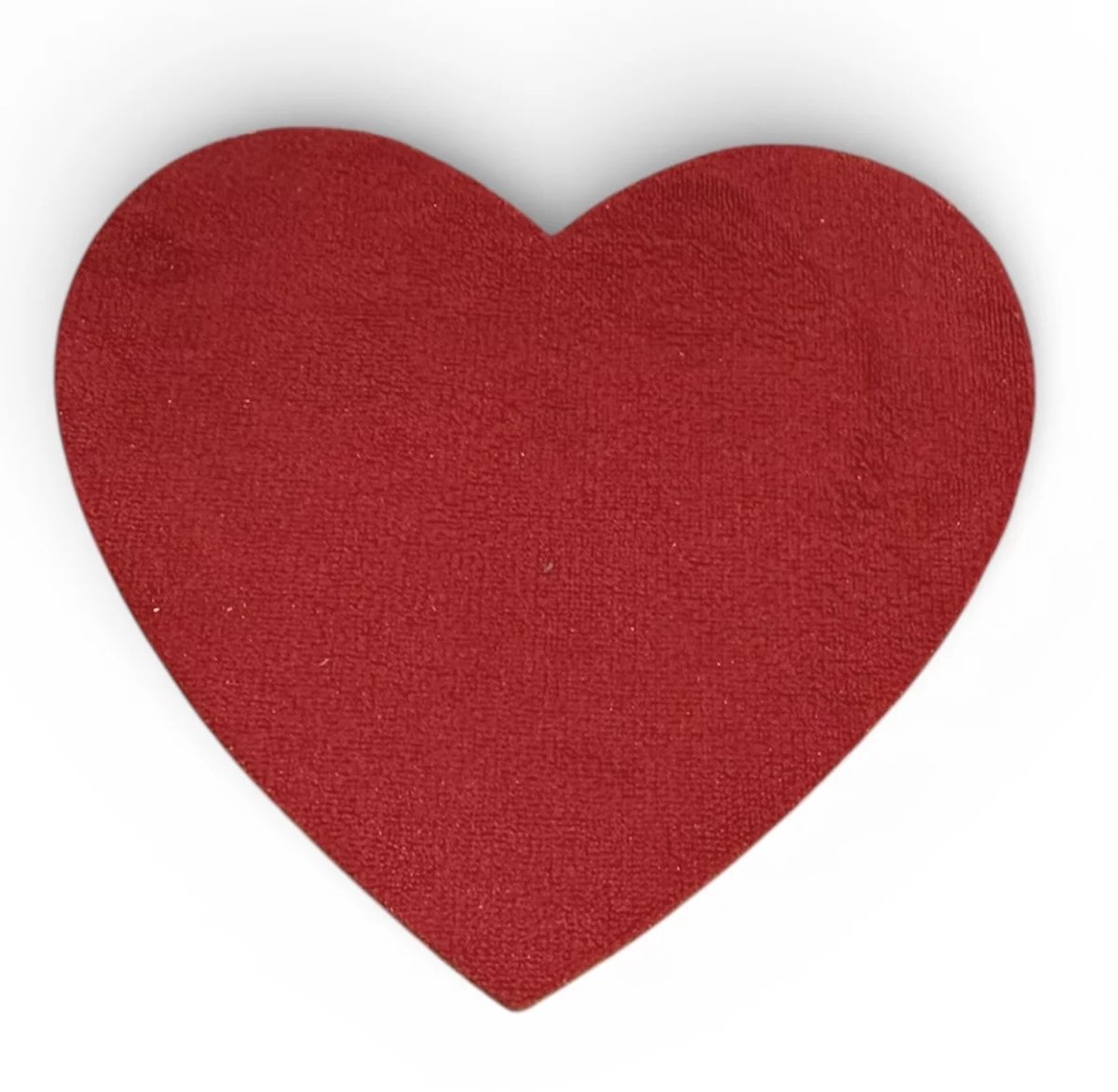 Prikbord | Kurk | hart vorm | rood | velours stof | 12 x 11 cm en 7 mm dik.