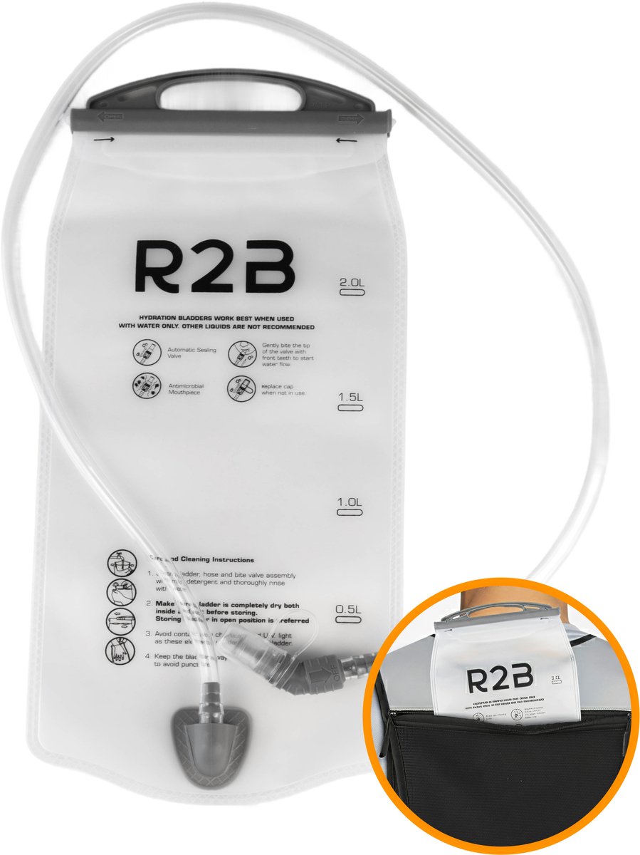 R2B Waterzak 2 Liter - Drinkzak BPA Vrij & Lekvrij - Geschikt voor Hardloopvest of Hardloop Rugzak - Drinkrugzak