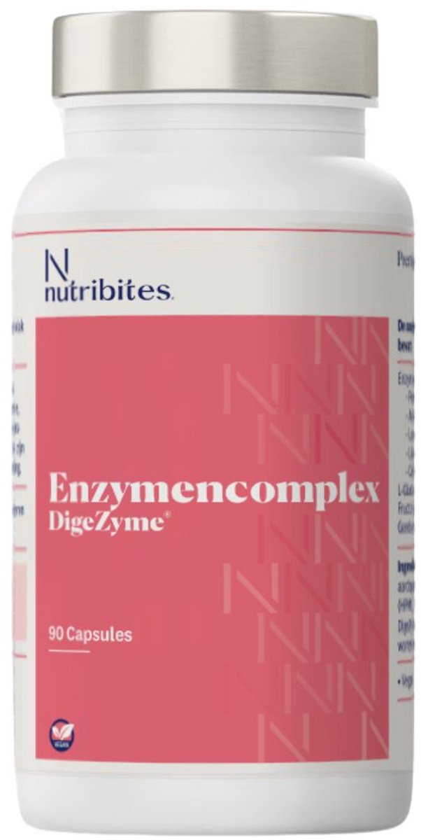Nutribites Enzymencomplex (DigeZyme®) - Met L-glutamine, onverteerbare voedingsvezels en gemberwortelextract - Ter ondersteuning van de spijsvertering - 90 vegan capsules