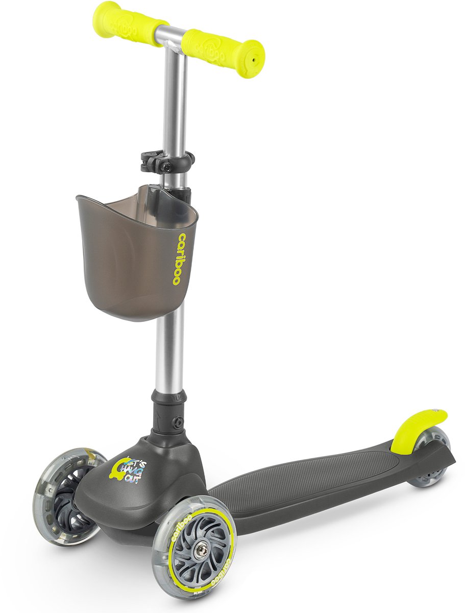 Cariboo Ghost - Step - Lime - voor Jongens en Meisjes - Kinderstepjes - Verstelbaar stuur - Platform dat oplicht in het donker - Fold & Roll System - Basket on the handlebars