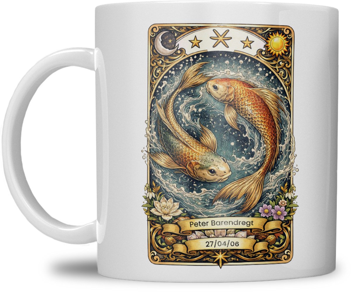 Sterrenbeeld mok - Vissen - Wit - Tarot mok - Gepersonaliseerd met naam en datum
