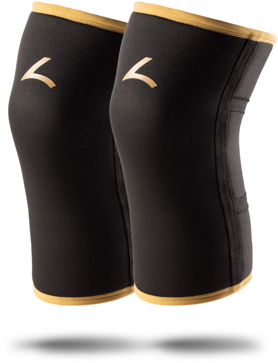 Reeva Knee Sleeves Powerlifting 7mm - Maat M - Knie Brace geschikt voor Powerlifting, Fitness en Gewichtheffen - Goud
