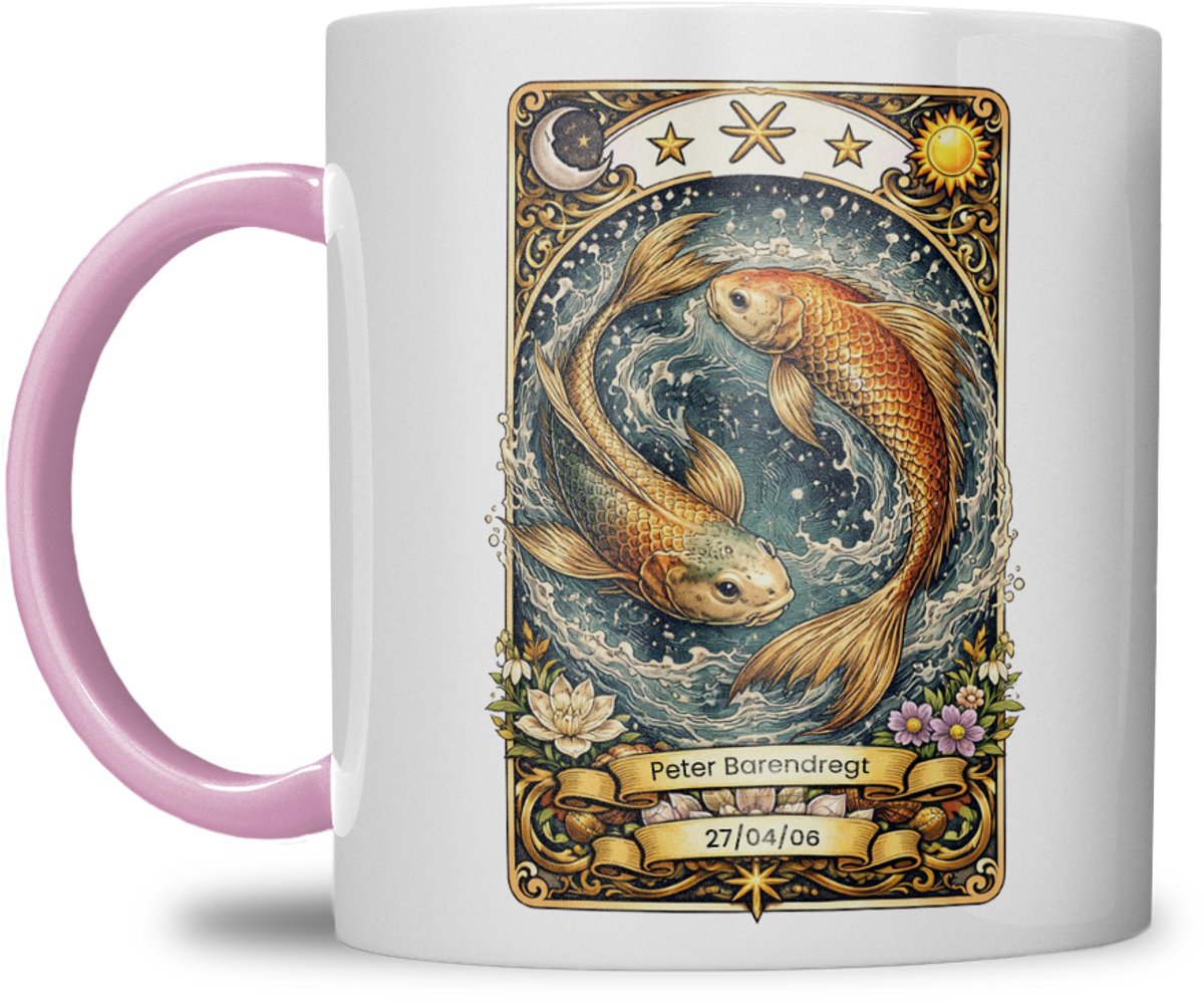 Sterrenbeeld mok - Vissen - Roze - Tarot mok - Gepersonaliseerd met naam en datum