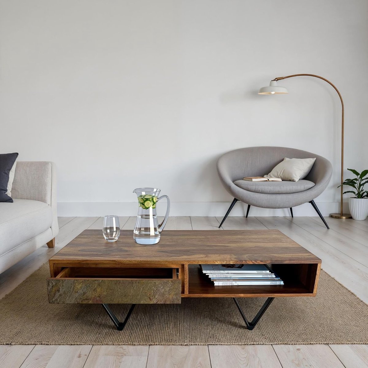 Salontafel Rechthoekig met Opbergruimte – Houten Woonkamertafel in wit– Lage Moderne Koffietafel met Lades – 80 x 50 x 40 cm – Pauwhome