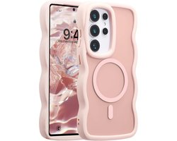 YPCd MagSafe Hoesje Geschikt voor Samsung Galaxy S24 Ultra – Shockproof TPU – Curly Wave Backcover – Anti-Slip – Roze
