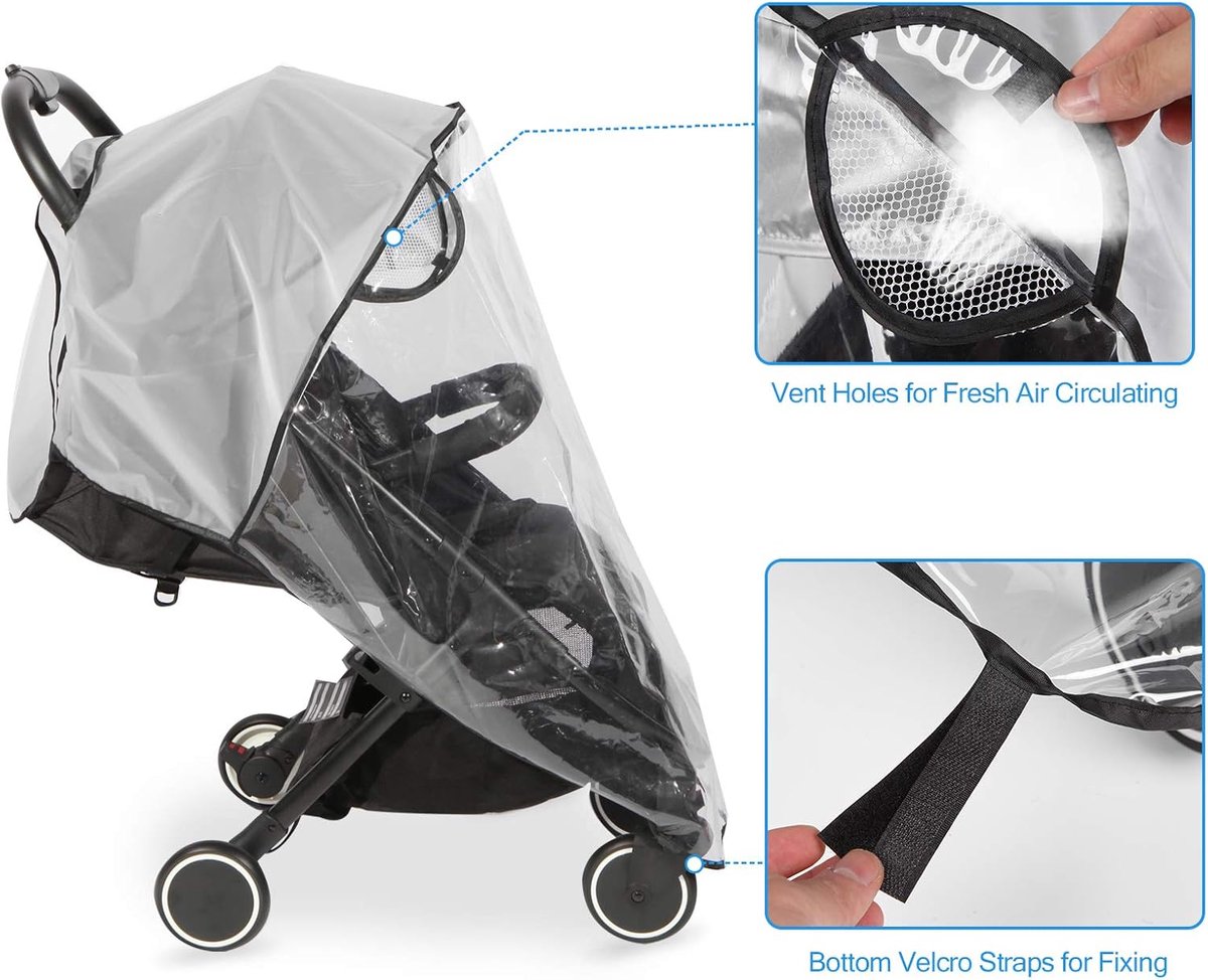 Universele regenhoes voor kinderwagen, weerbestendige hoes voor kinderwagen, winddicht, waterdicht, bescherming tegen zon, stof en sneeuw – foto 2
