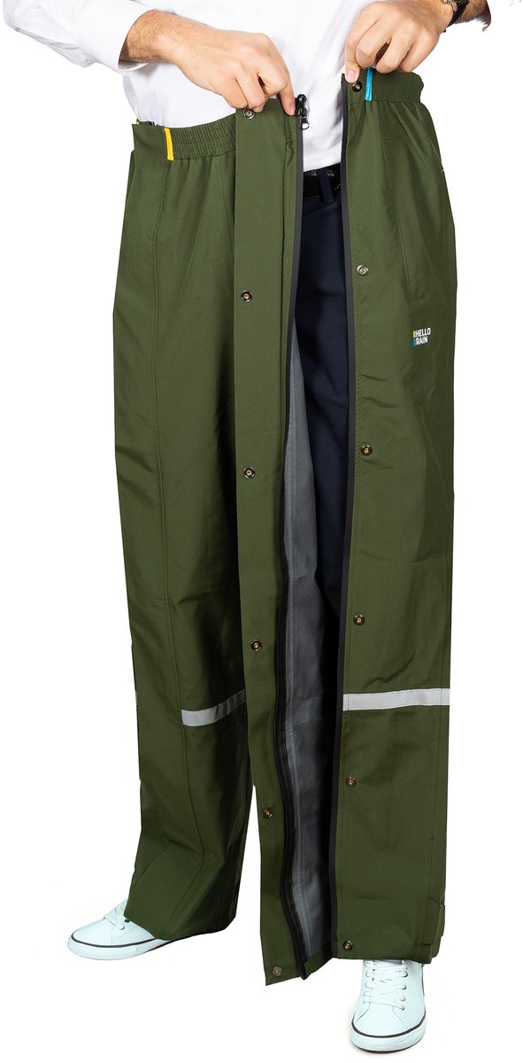 Groene regenbroek met volledige rits van Hello Rain M