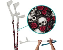 myCover Skulls & Roses - 2 stuks - Trendy hoes voor krukken en wandelstokken, past op elke kruk of wandelstok, elastische stof, wasbaar 30°C, verschillende patronen - Excl. Kruk