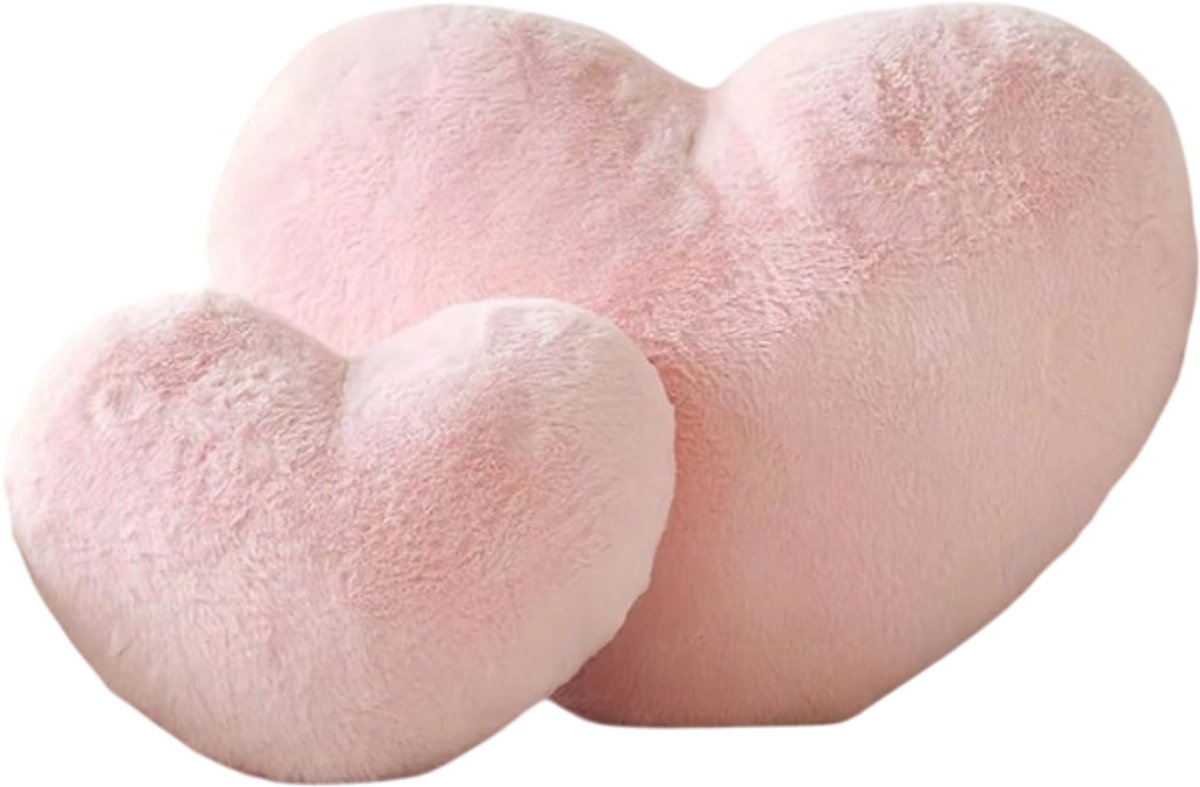 S&E Zachte Hartvormige Kussen - Pluche Konijnenbont Decoratief Kussen voor Bank, Bed of Slaapkamer - Perfect Valentijnscadeau voor Meisjes en Vrouwen - 33 x 25 cm - Roze