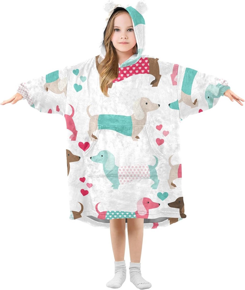 Extra Grote Deken Hoodie voor Kinderen - Warm Fleece Draagbare Sweater met Capuchon en Voorvak