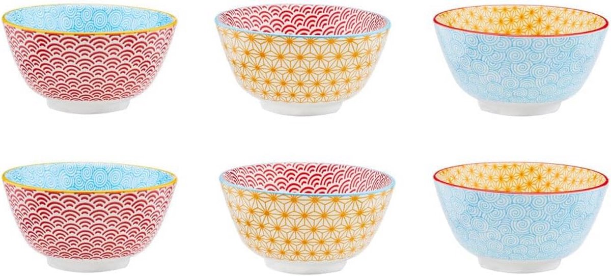Set van 6 Porseleinen Kleine Kommen - Diverse Kleuren - Magnetron & Vaatwasserbestendig