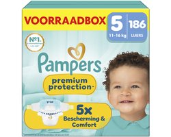 Pampers Premium Protection Maat 5 - 186 Luiers - 11kg-16kg - Voorraadbox