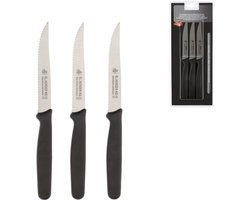 Steakmessen Set van 3 – RVS steak - mes met getand lemmet en kunststof handvat – ideaal voor vlees & diner