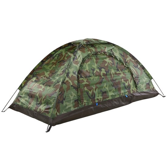 Tent-Camping tent-1-Persoons-(180x90)cm Woodland Patroon- Opvouwbaar, Mesh Ventilatie, Weerbestendig-Opbergruimte en 4 Haringen - Ideaal voor Alle Seizoenen.