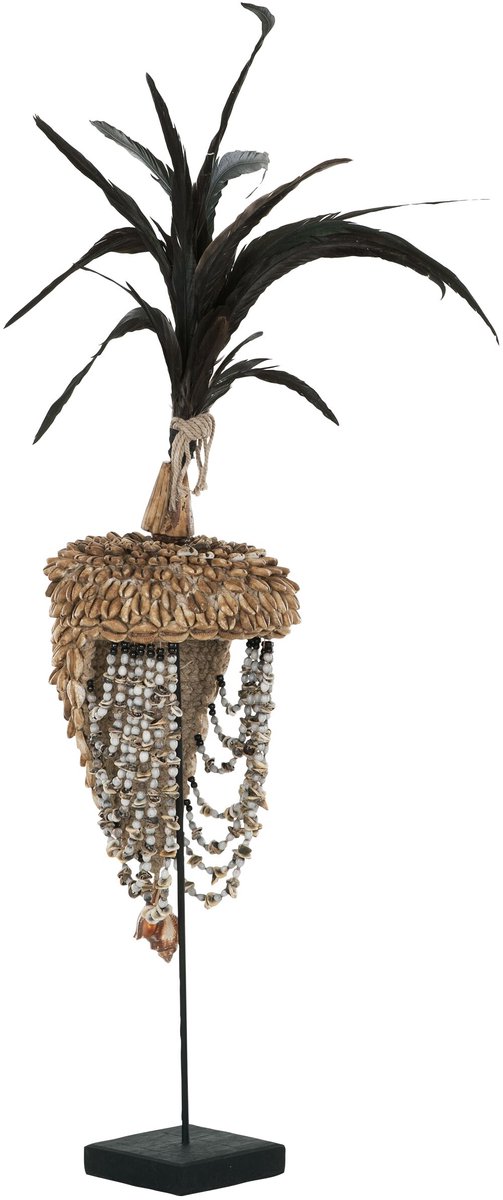 MUST Living Balinese helm met schelpen en veren - Teakhout - 22x22 cm