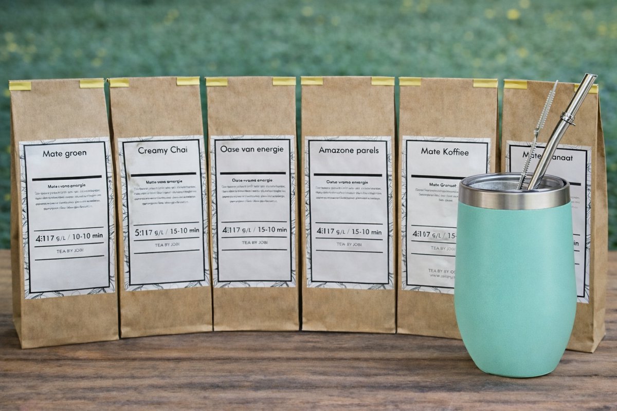 Maté Compleet starterspakket, compleet met populaire Yerba Kalebas, Bombilla en zes smaken heerlijke Maté