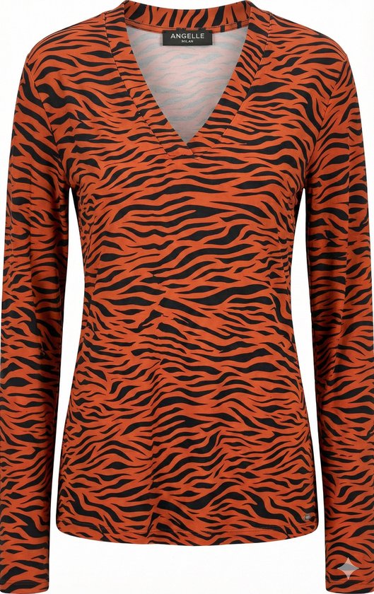 Angelle Milan Travelkleding 1691 Dames Blouse Rood Zwart Tijgerprint