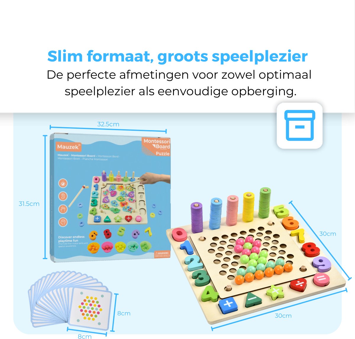 Mauzek® Montessori Bord – 178-delig – Activiteitenbord – Visspel – Sorteerspel – Cijfers – Houten Speelgoed – Activity Board – Magneet Spel – Sensorisch Speelgoed – Peuter Speelgoed – Jongens – Meisjes – 3 jaar – 4 jaar – 5 jaar – 6 jaar — afbeelding 7