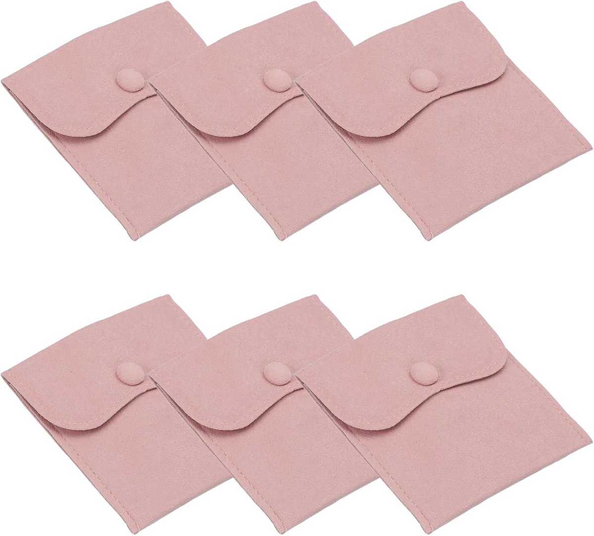 4x4 inch sieraden zakje - 6 stuks zachte fluwelen zakjes - drukknop draagbare opslag voor ringen ketting armband oorbel horloge - roze