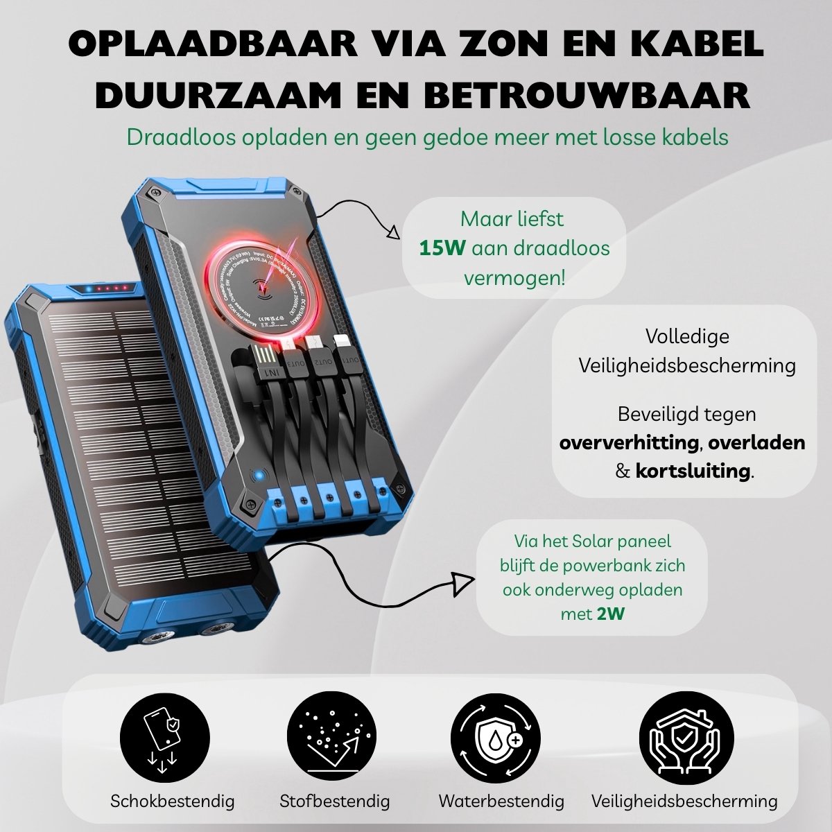 Avyra® Solar Powerbank 20000 mAh met Draadloos Opladen - afbeelding 3