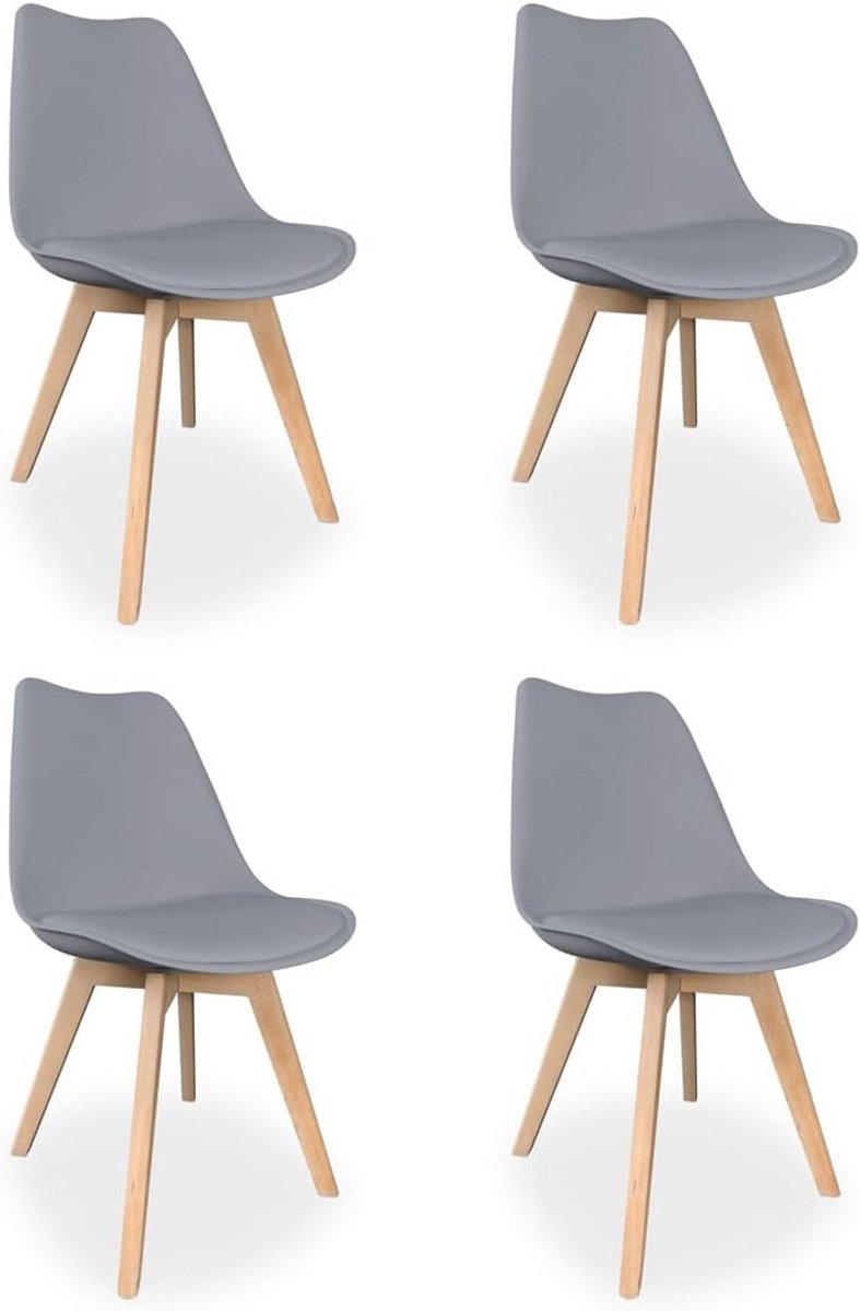 Scandinavische Gestoffeerde Eetkamerstoelen Set van 4, Houten Poten, Comfortabel en Modern