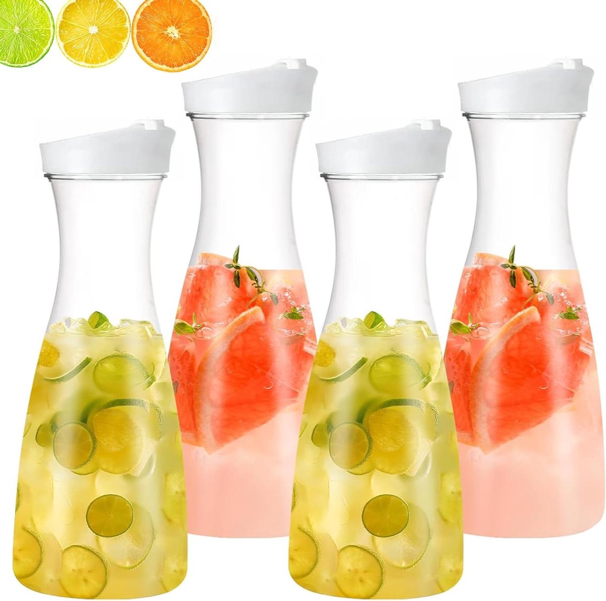 Set van 4 onbreekbare plastic waterkannen - 1 liter - ideaal voor gekoelde dranken
