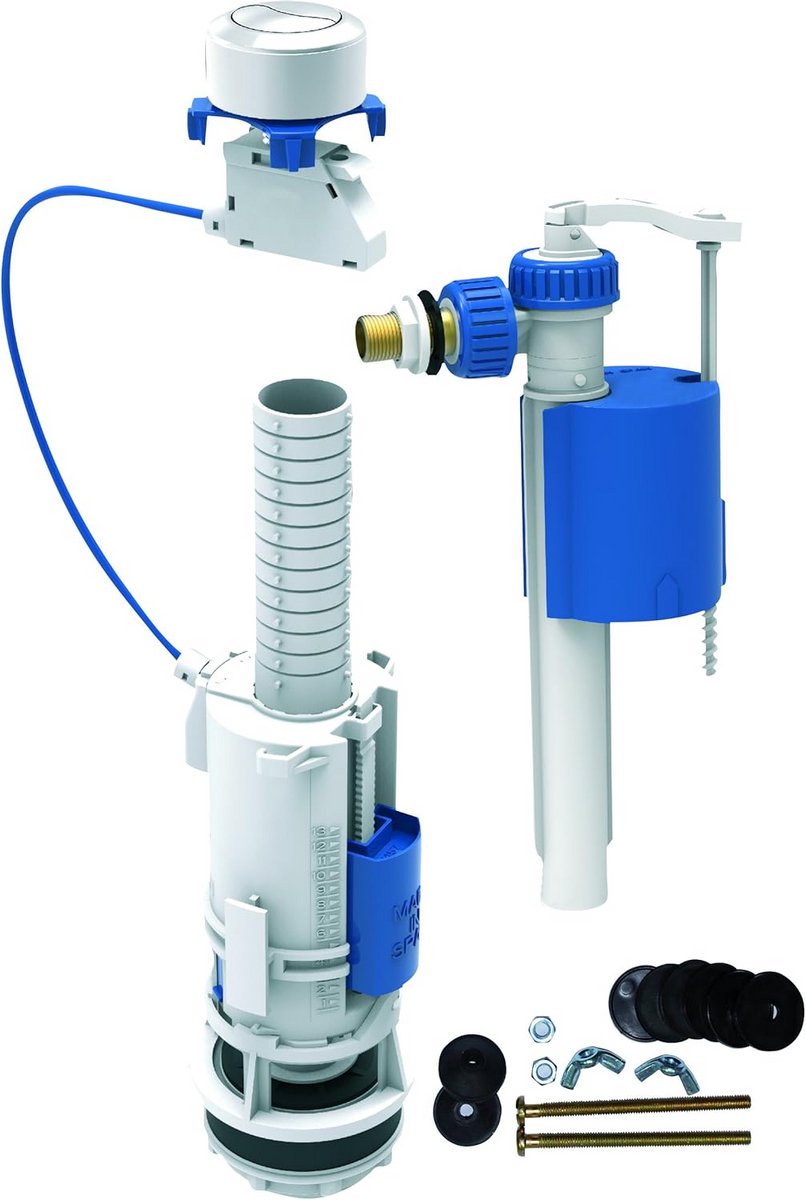 Spoelmechanisme voor Toilet, Compleet met Kabel, Waterbesparend (3-6 L), Universeel Wit