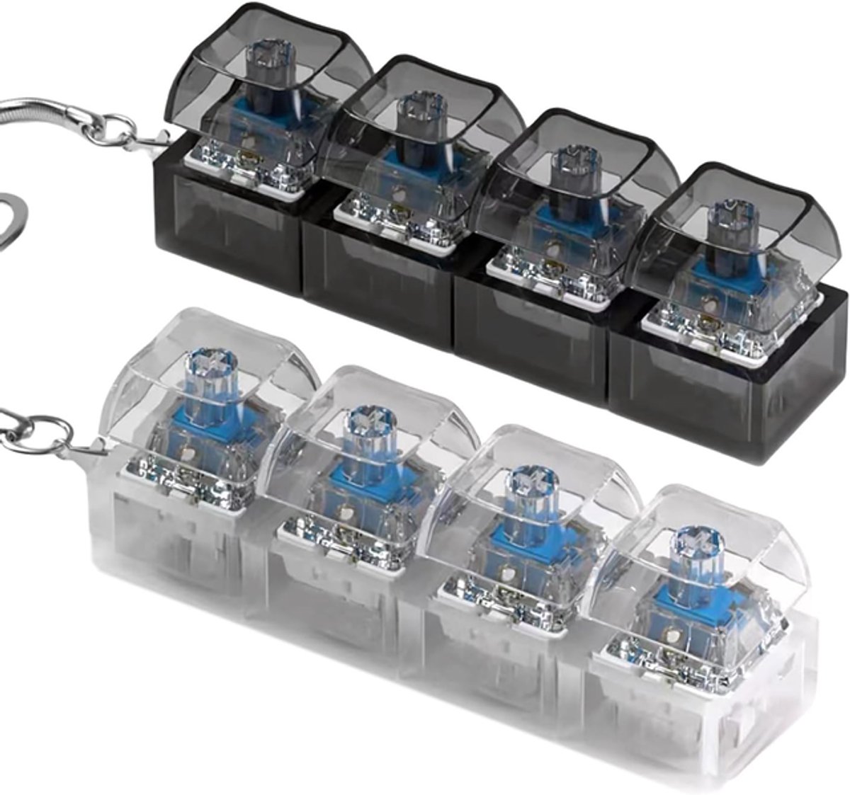 mini mechanische toetsenbord stressverlichter - Keyboard Fidget Toy - sleutelhanger -keyboard - klikje - 4-toetsen schakelaartester - Met achtergrondverlichting - Sleutelhanger - Zwart-wit