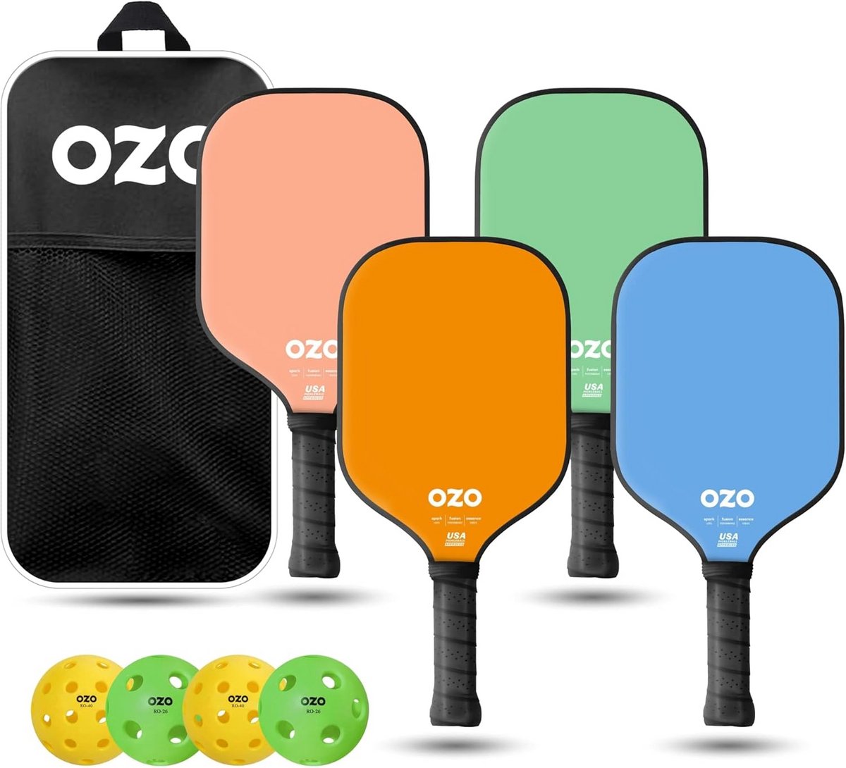 Pickleball Set 4 Paddles en 4 Ballen voor Beginners