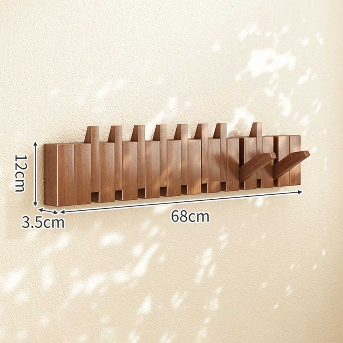 Telestore - Piano kapstok - Stijlvolle Wandkapstok met Inklapbare Haken – Ruimtebesparend & Elegant - 10 haken - Walnoot hout