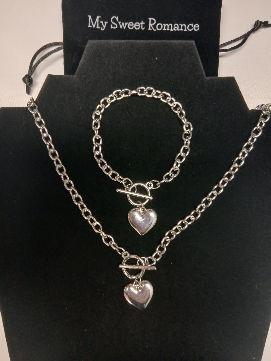 My Sweet Romance® - Zilverkleurige Dames Ketting en Armband Set met Hart - Gourmetschakel 6 mm