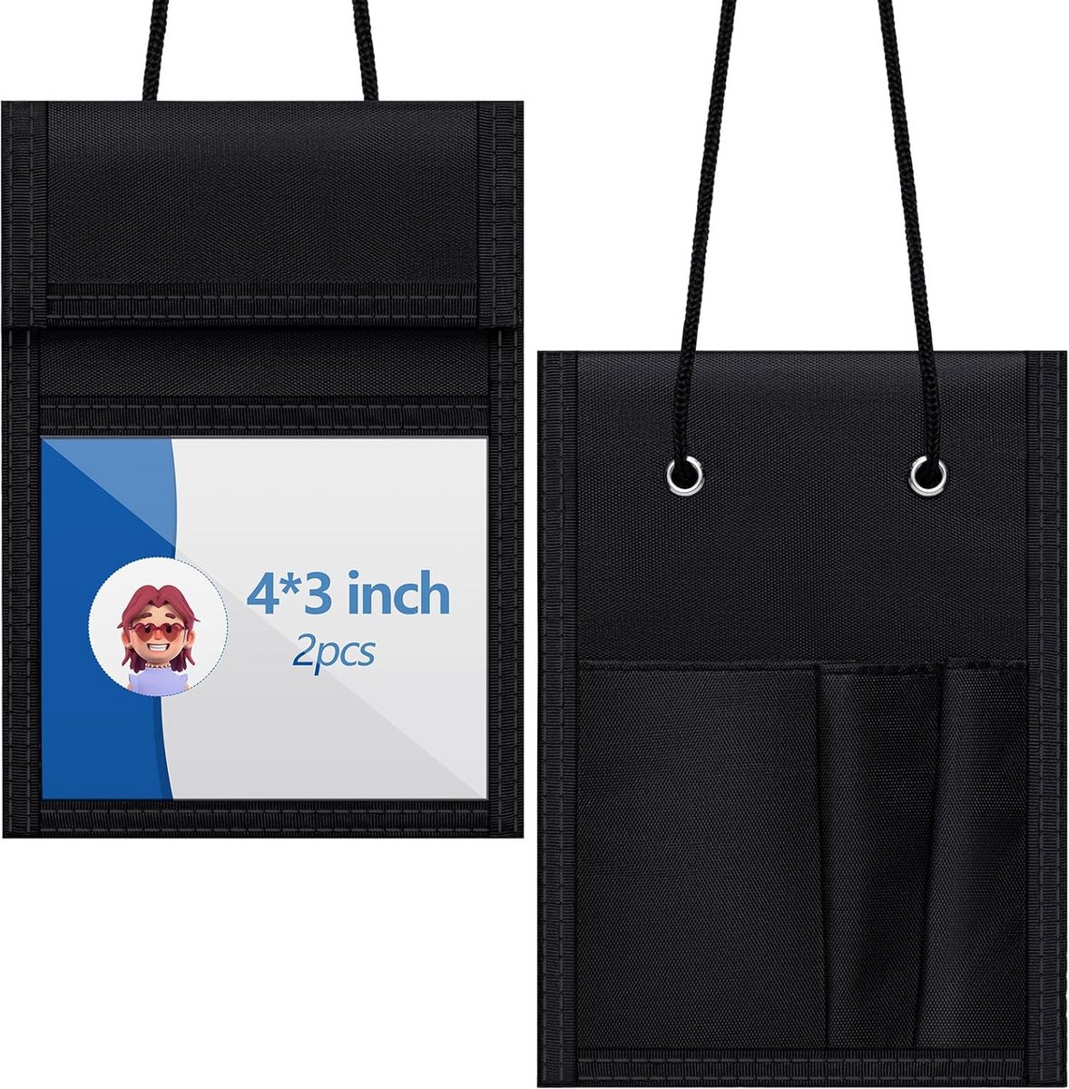 4x Badgehouder Nek 4x3 Inch met Lanyard & Ritsvakken - ID Kaarthouder & Pasjes Beschermer
