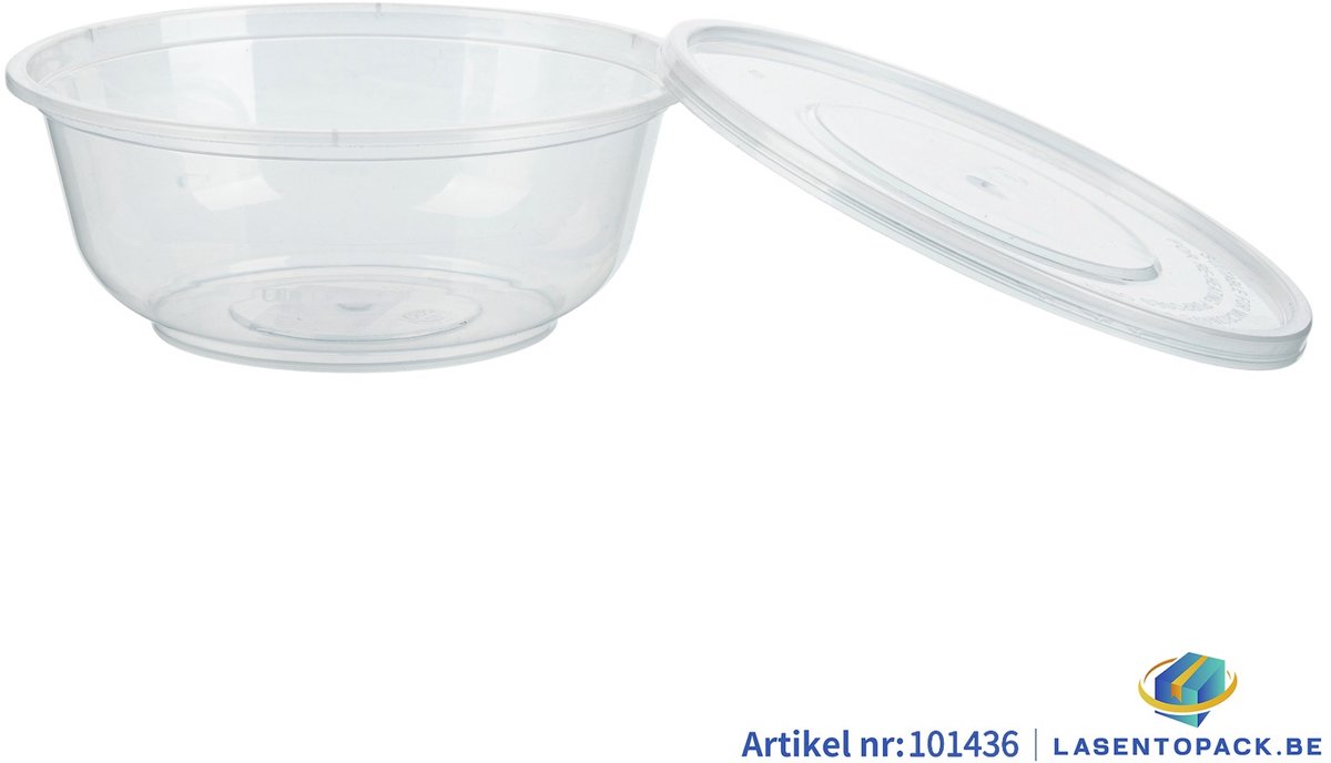 100x Asian Soep- of Pokébowl + Deksel – 360 ml (12 oz) – Transparante Kom – Herbruikbaar PP Ø120 mm
