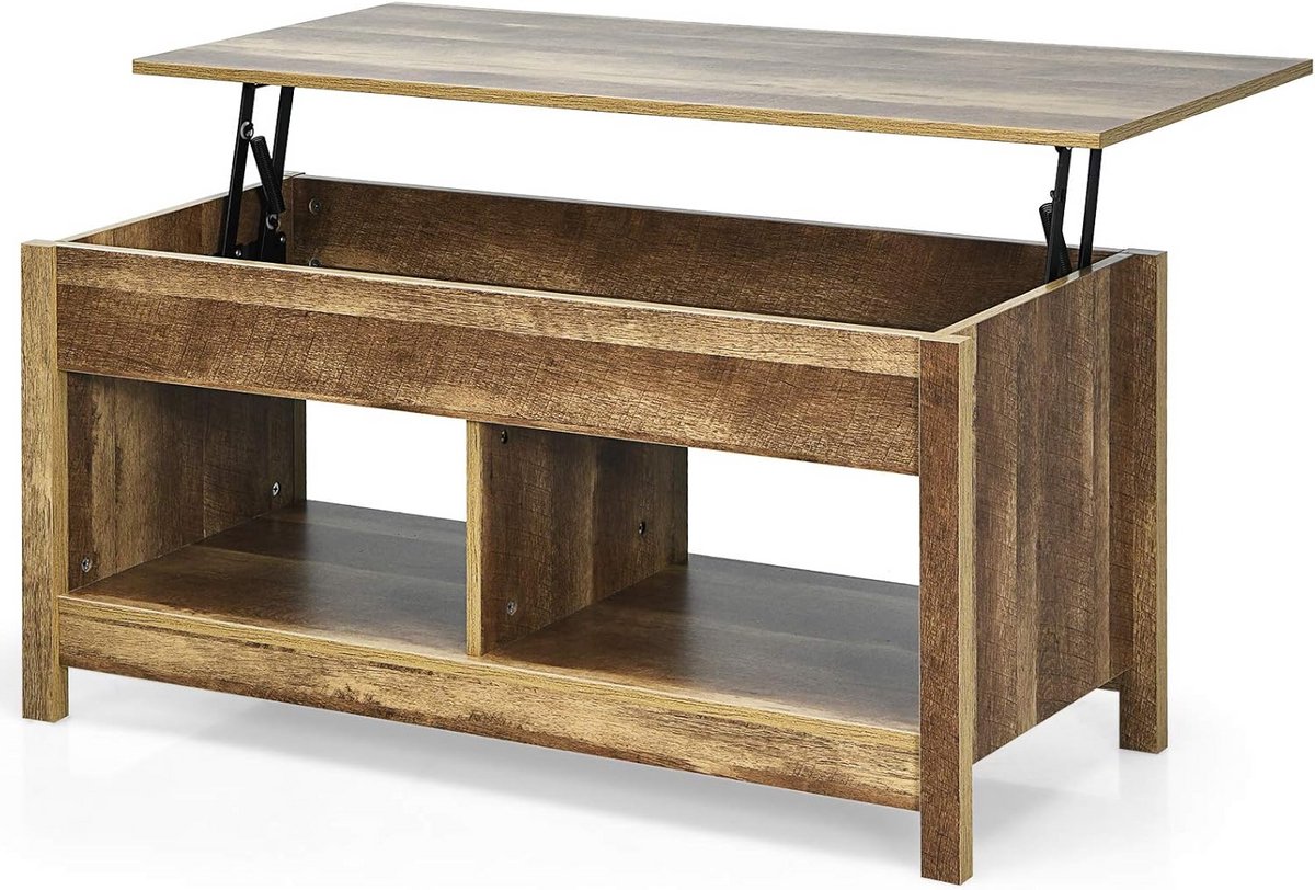 In hoogte verstelbare salontafel met verborgen opbergruimte en 2 verdiepingen - Koffietafel voor woonkamer en kantoor