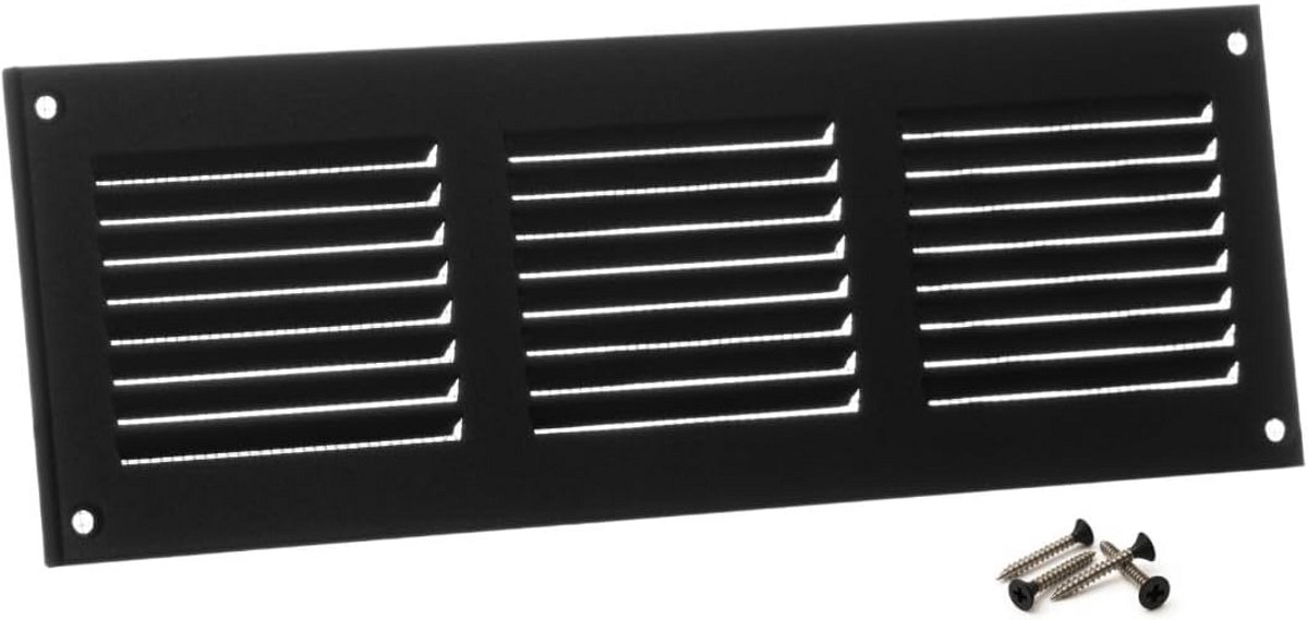 Metalen Ventilatirooster Antraciet 300x100 mm met Insectengaas - Afvoer- en Toevoerrooster