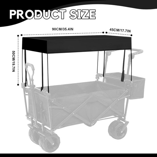 Dailygoods - Roadtime Luifel voor bolderkar, opvouwbaar, regenbeschermhoes, bolderkar, luifel, shade cover voor kinderen, opvouwbaar, strand, push-pull-wagon cart, vervanging, waterdicht, afneembaar (L 90 x B 45 x van Dailygoods — afbeelding 2