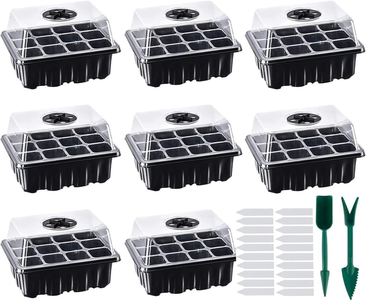 Famanu – Kamerbroeikas kweekdoos - zaaigoed - starter - tray 96 cellen - mini-broeikas - kweekset - starter - tabletten - mini-propagator voor zaailingen - planten (zwart)