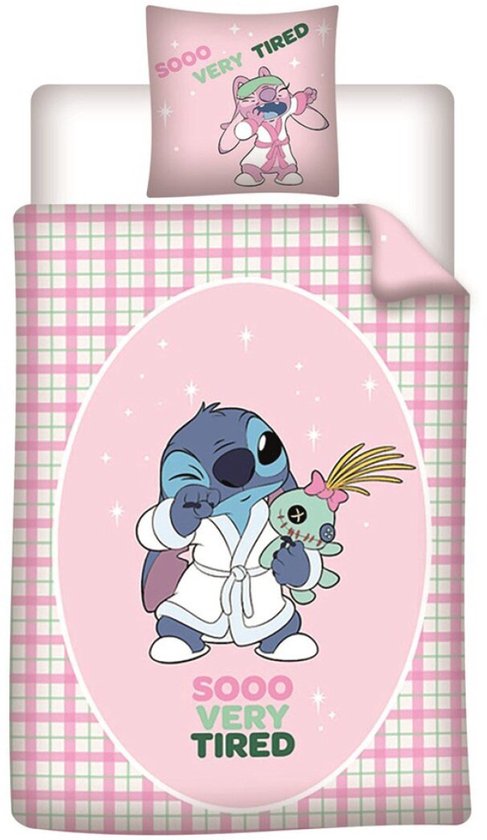 Stitch, eenpersoonsbed, hoeslaken, kussensloop, roze, Disney, 100% katoen, officieel product