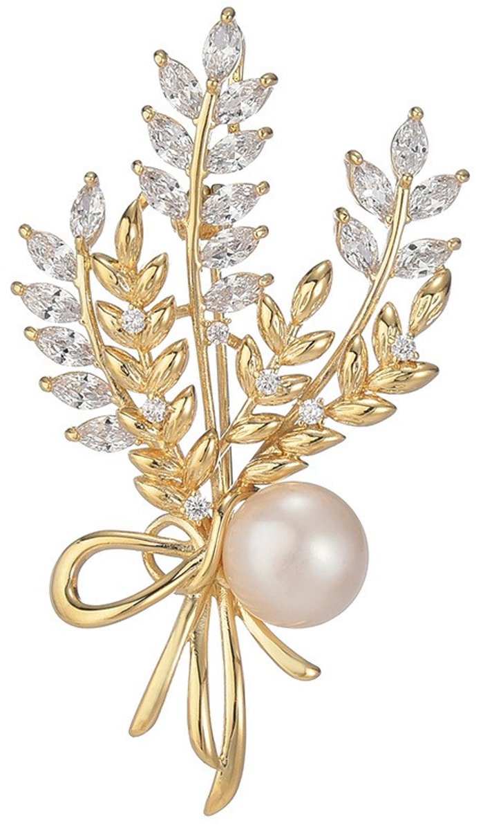 Goldpulse Broches - Dames Broche - vintage sieraden - Gouden takken broche met parel en zirkonia – elegant – dames sieraad