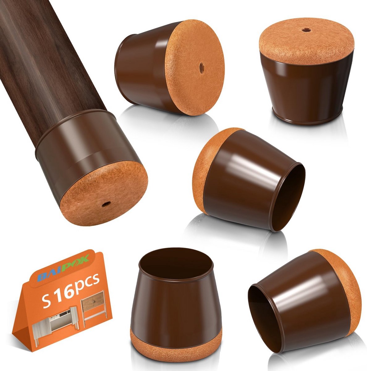 16x Stoelpootdoppen - Silicone Beschermers met Vilt voor Houten Vloeren