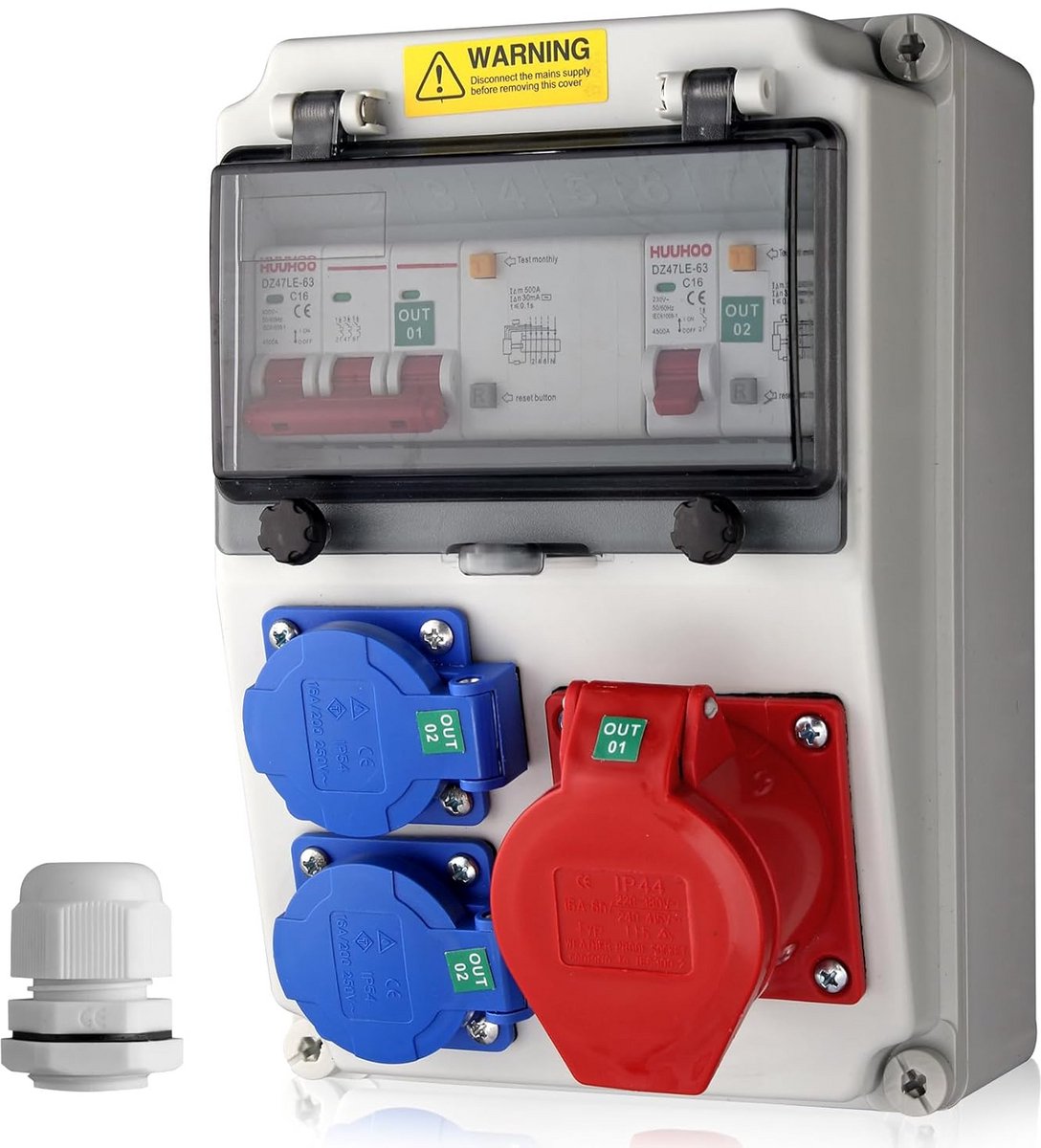Professionele Verdeelkast voor Bouwplaats en Buiten met 2x 230V en CEE Contactdoos, IP66