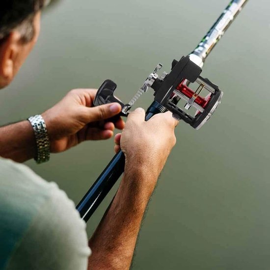 Zwarte Ocean Drum Vissen Reel met Line Counter - Zeewater Troll Reel incl. Hengel en Reparatiegereedschap - Voor Visserij UIImagePickerController. — afbeelding 2