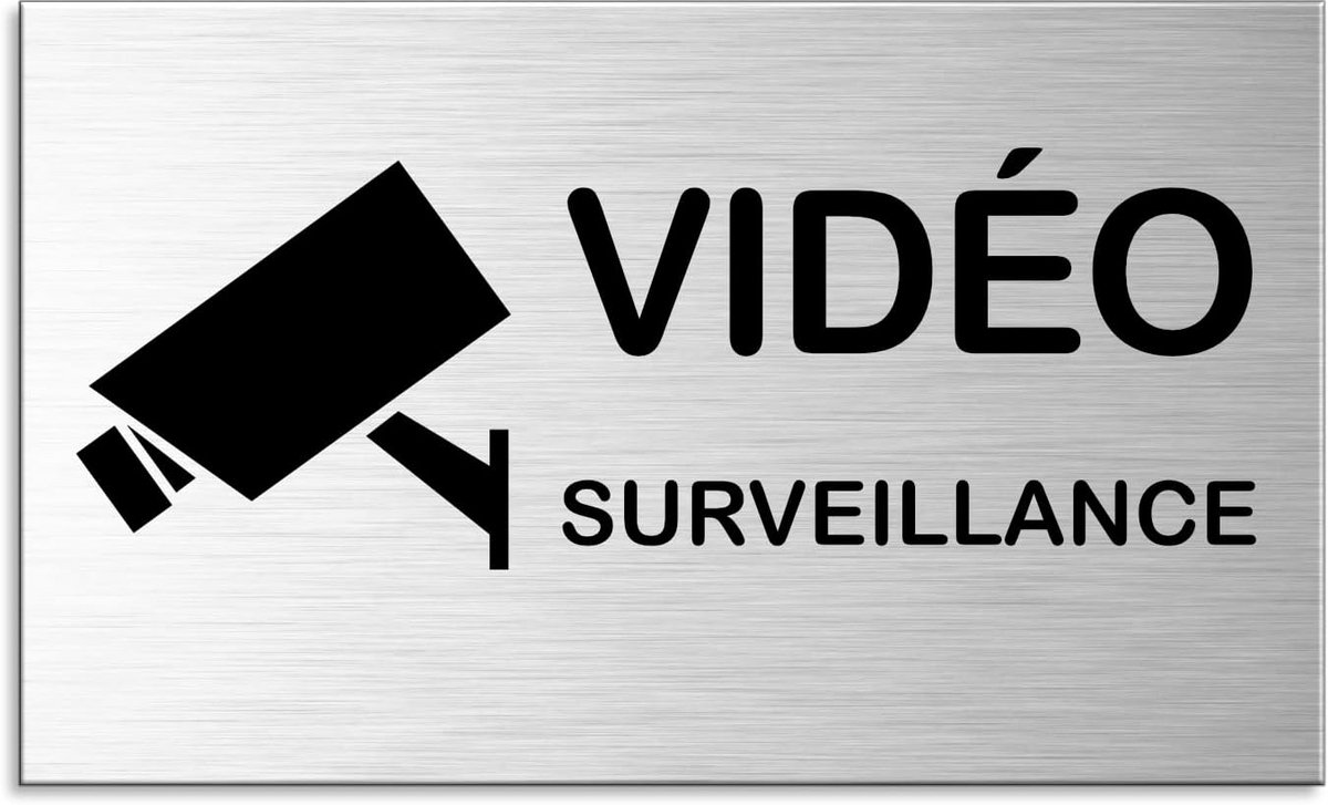 Zelfklevend Waarschuwingsbord "Videobewaking Aanwezig" | Geborsteld Aluminium 60x100 mm
