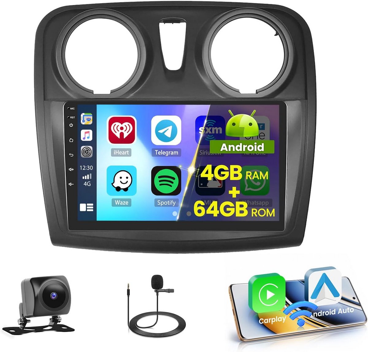 9 Inch Android Autoradio met 5G WiFi, Draadloos CarPlay & Android Auto voor Renault Dacia SANDERO (2014-2017)