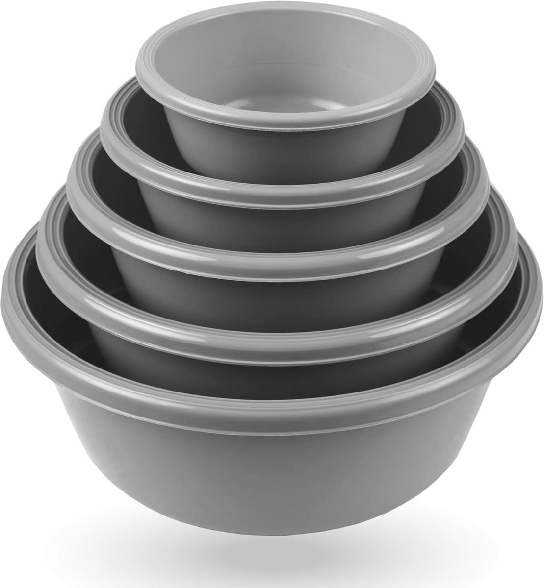 Set van 5 Saladeschalen en Mengkommen Grijs - Stapelbaar, Vaatwasmachinebestendig