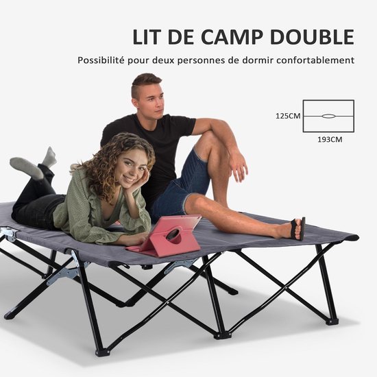 Tweepersoons Campingbed Opvouwbaar - XL Luchtbed voor Vakantie en Festivals - 193x125cm Grijs van Tweepersoons. — afbeelding 4
