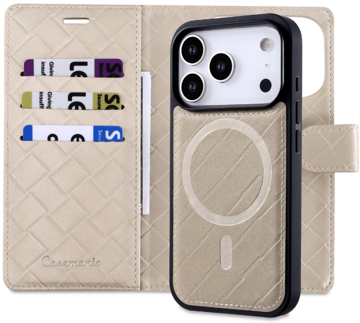 CaseMania - Bookcase 2-in-1 - Woven - MagSafe - iPhone 17 Pro - Goud