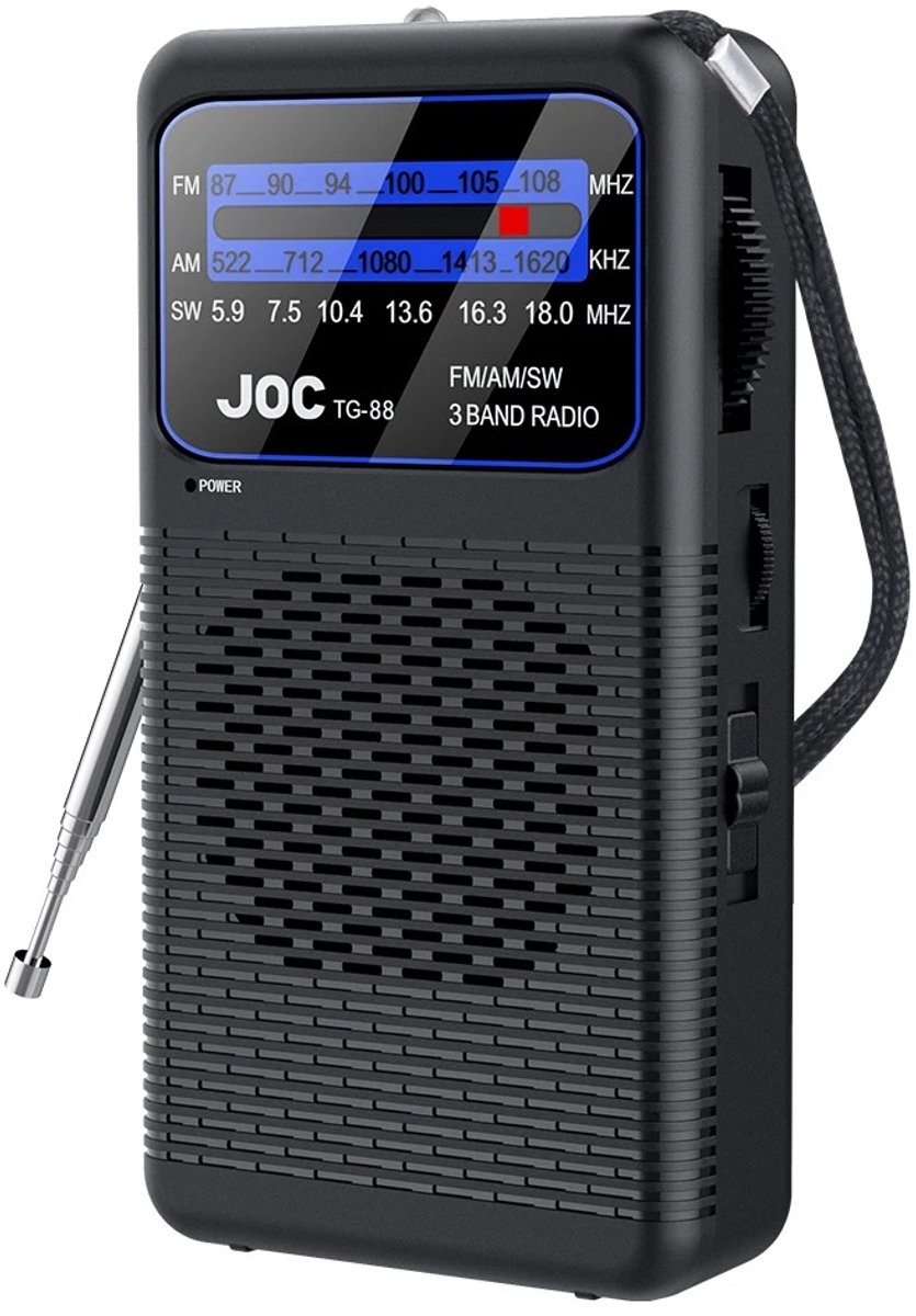 LeeuwenChoice® Kleine Compacte Noodradio Op Batterij - Met Koptelefoonaansluiting - Zakradio Voor Noodgevallen - Noodsituatie - Voor Kamperen - 7x3.5x13cm