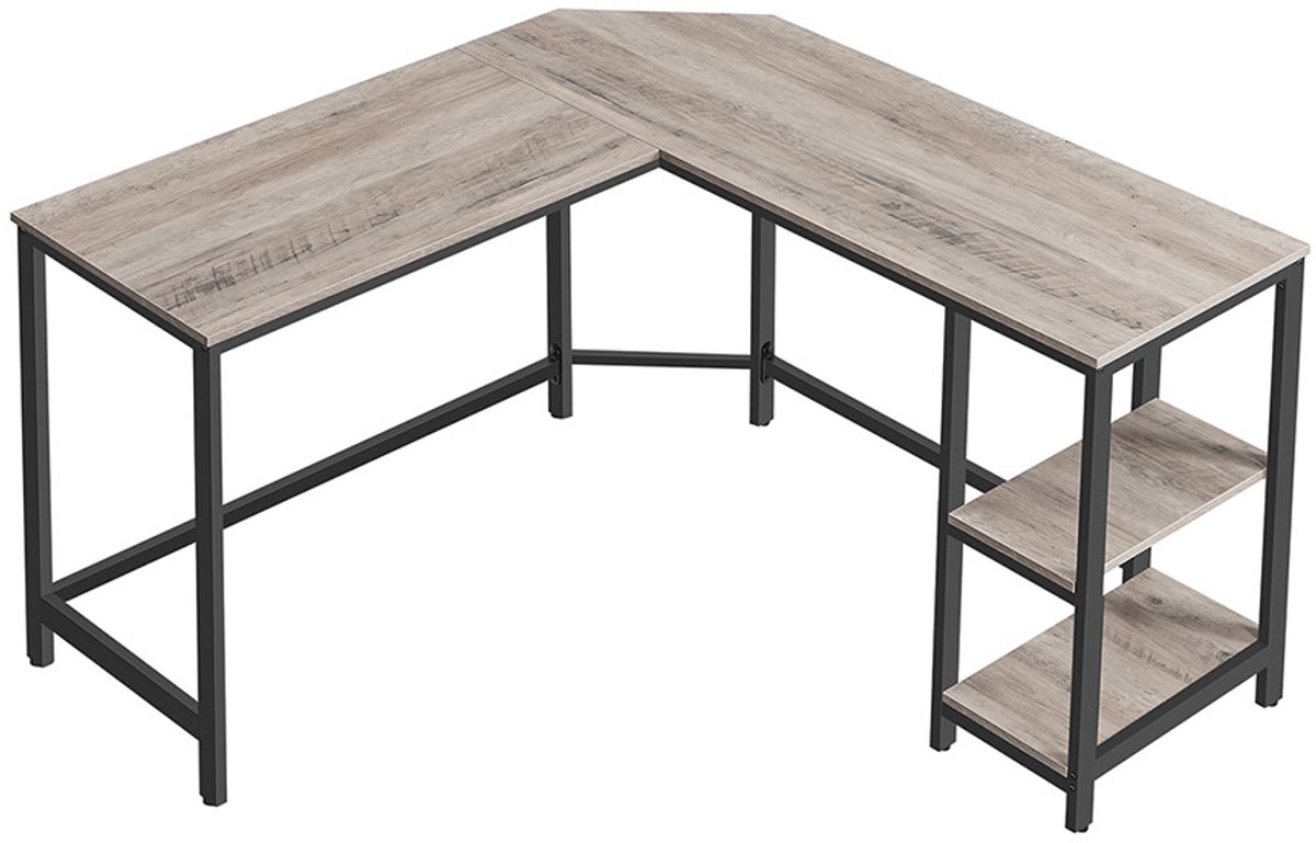 Hoekbureau – Hout – Rustiek bruin – Ruimtebesparend L-vormig werkstation met plank